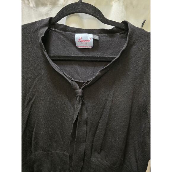 Banned Retro black half sleeve knit crop top with sailor neck tie XL - Picture 3 of 6